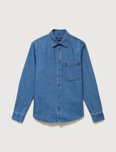 Chemise col am&eacute;ricain manches longues denim stone homme