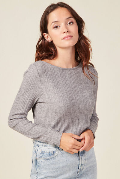 T-shirt manches longues gris foncé femme