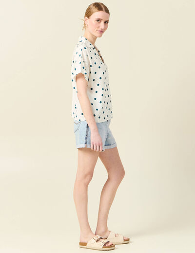 Chemise manches courtes bleu canard femme