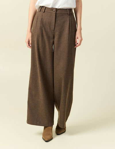 Pantalon large taille haute marron fonc&eacute; femme