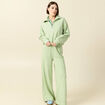 Pantalon large taille haute fluide vert clair femme