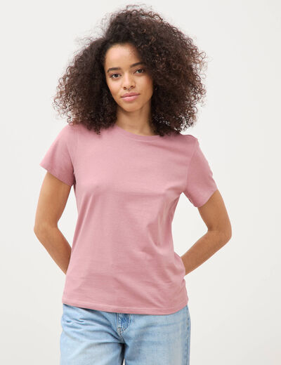 T-shirt cintr&eacute; col rond manches courtes vieux rose femme