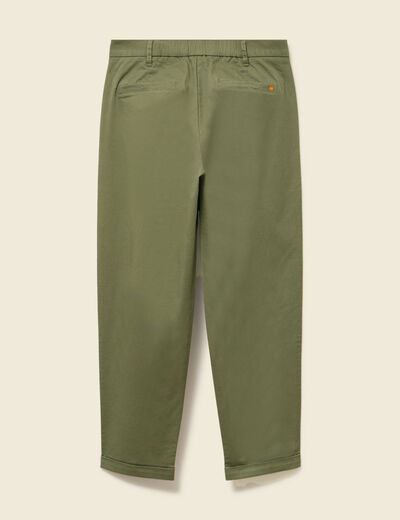 Pantalon taille haute fluide vert kaki femme