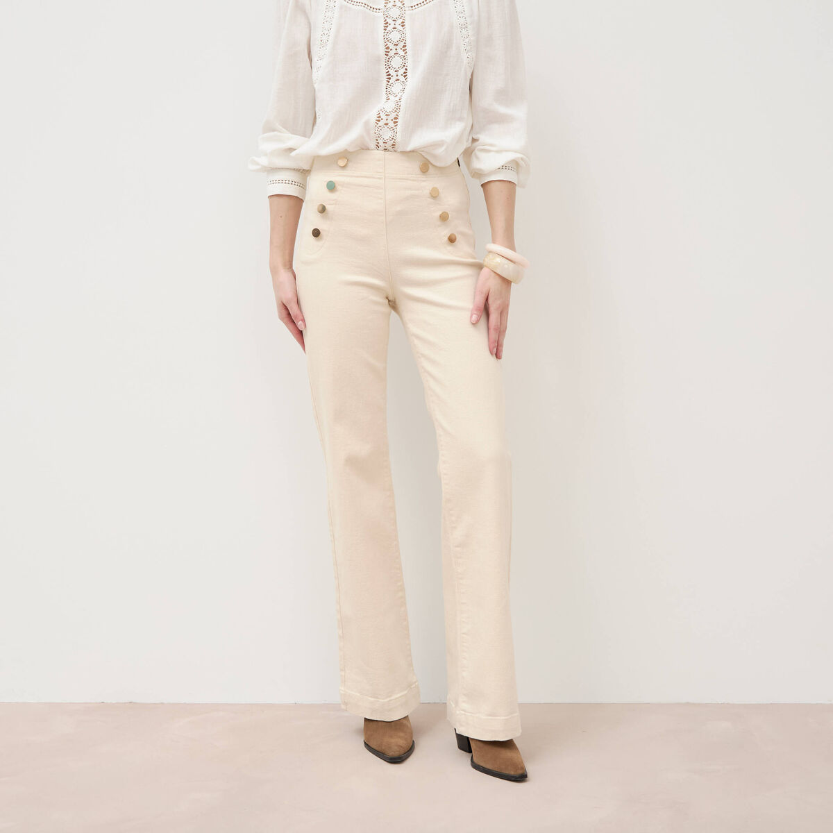 Jeans flare &agrave; pont denim blanc femme
