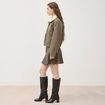 Blouson court oversize col sherpa vert kaki femme