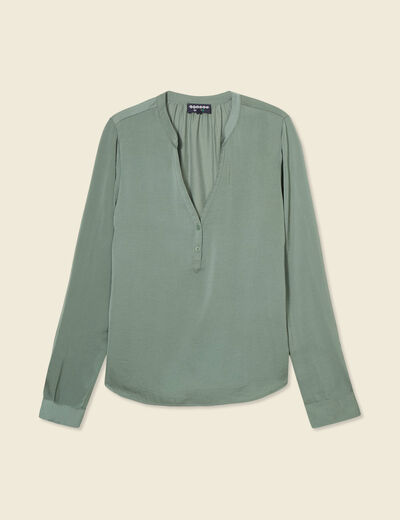 Blouse manches longues satin vert kaki femme