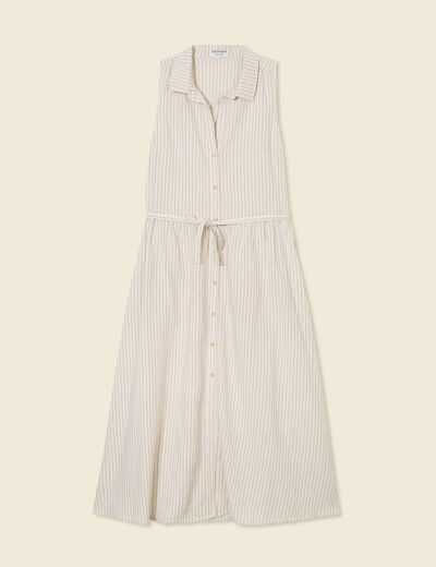 Robe longue évasée ceinturée blanc femme