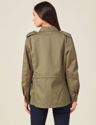 Veste droite poches àrabat vert kaki femme
