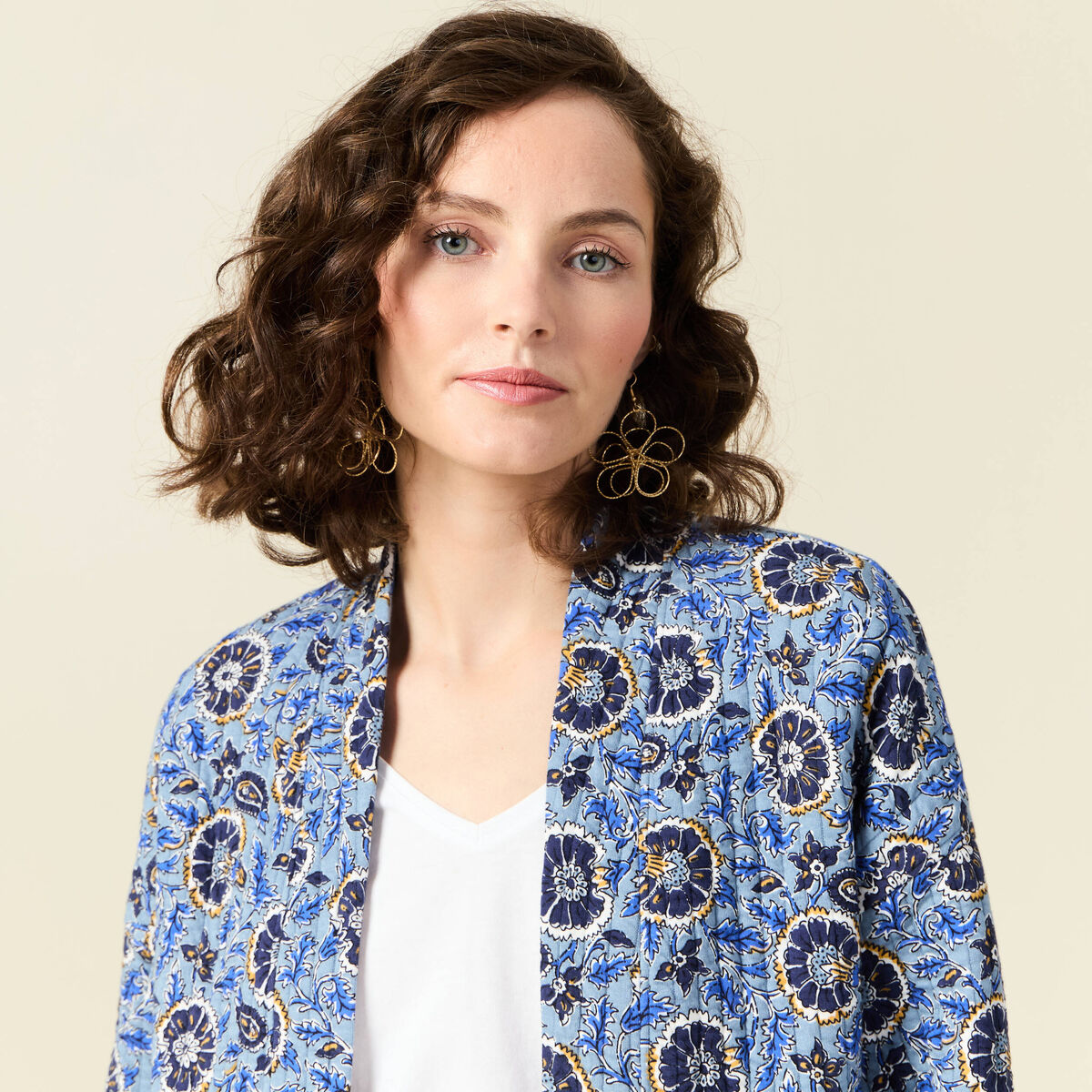 Gilet imprimé manches longues bleu femme