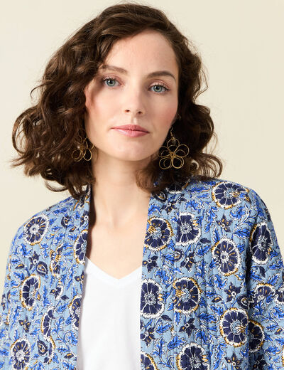 Gilet imprimé manches longues bleu femme