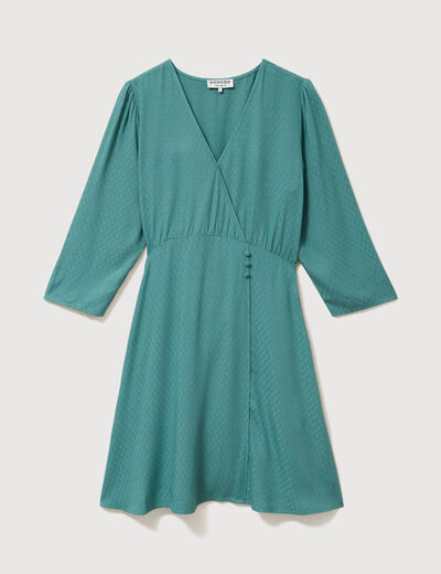 Robe manches longues col v vert femme