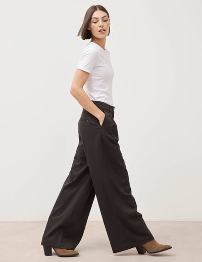 Pantalon large taille standard marron fonc&eacute; femme