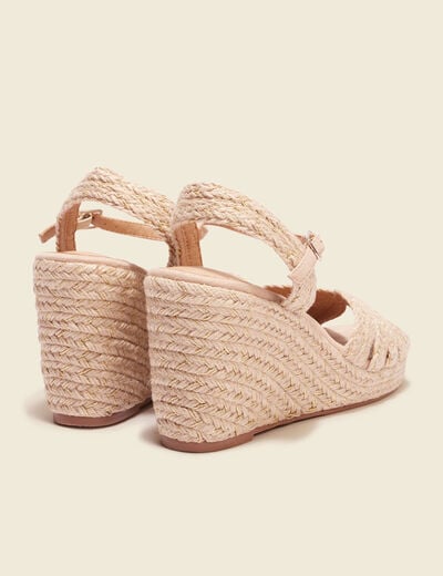 Sandales compensées paille creme femme