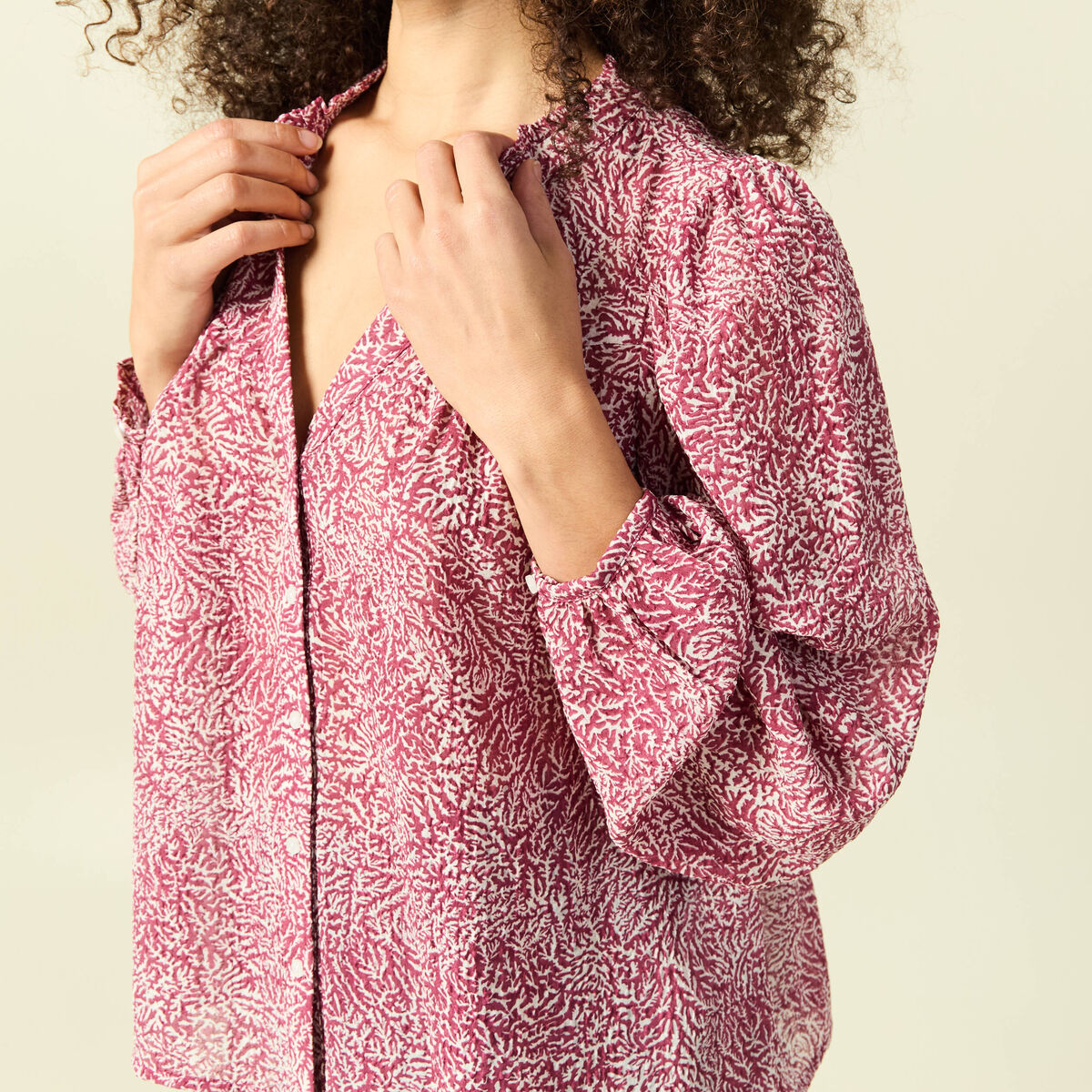 Blouse manches longues col V rose femme