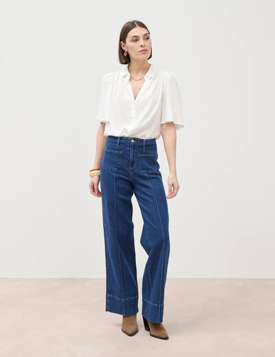 Jeans wide large taille haute bleu clair femme