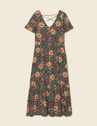 Robe longue évasée dos ouvert noir femme