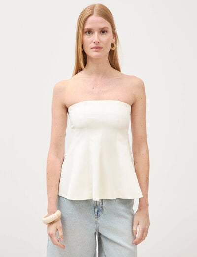 Top bustier &agrave; volants doubl&eacute; ecru femme