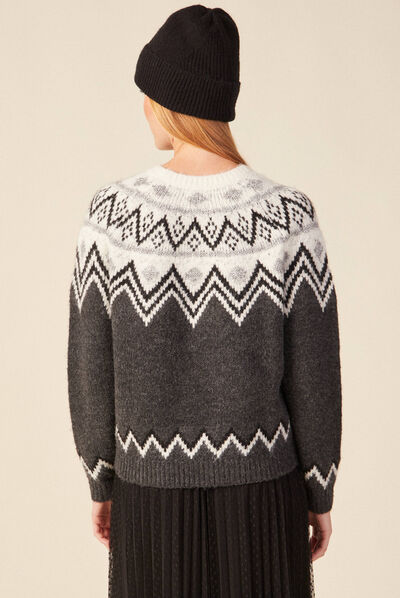 Pull manches longues col rond gris foncé femme
