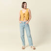 Débardeur droit cropped col rond jaune moutarde femme