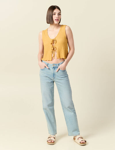Débardeur droit cropped col rond jaune moutarde femme