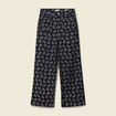 Pantalon large cropped taille haute bleu marine femme