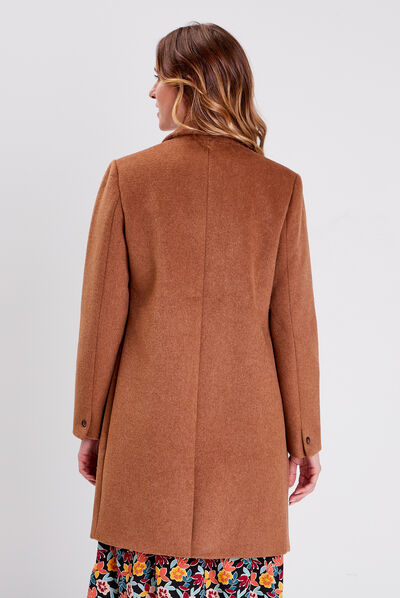 Manteau droit boutonné marron clair femme
