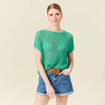 Pull oversize ajour&eacute; col bateau vert menthe femme