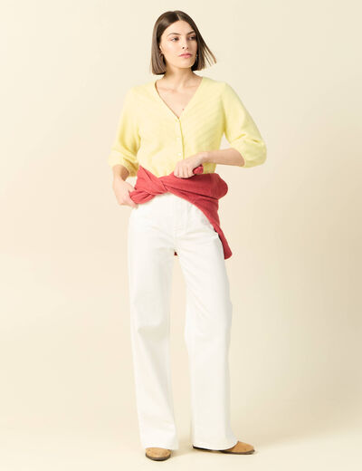 Gilet manches 3/4 jaune pastel femme