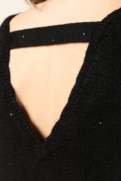 Robe pull droite sequins noir femme