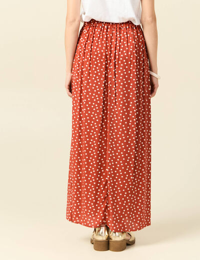 Jupe longue évasée fluide orange foncé femme
