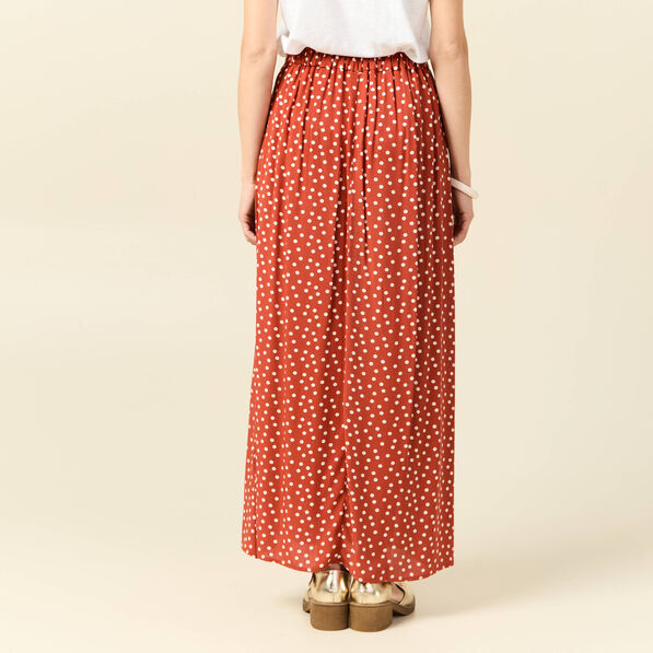 Jupe longue évasée fluide orange foncé femme