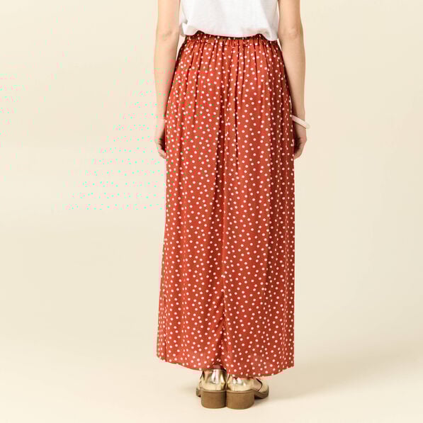 jupe longue evasee fluide orange fonce femme Jupe longue évasée fluide orange foncé femme