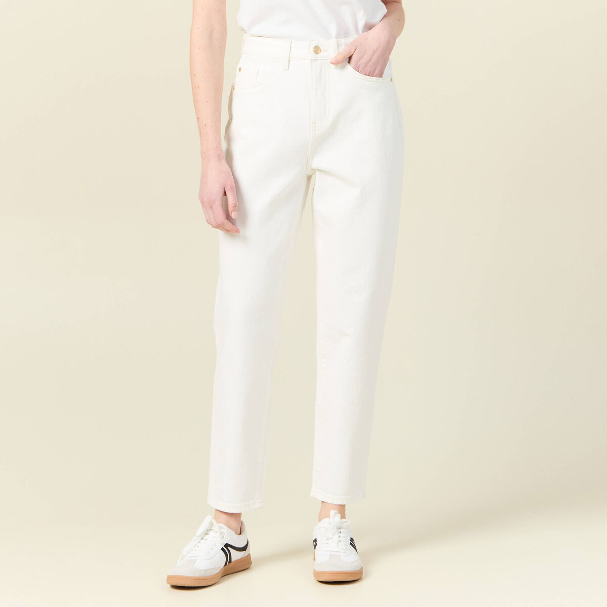 Jeans mom 7/8ème denim blanc femme