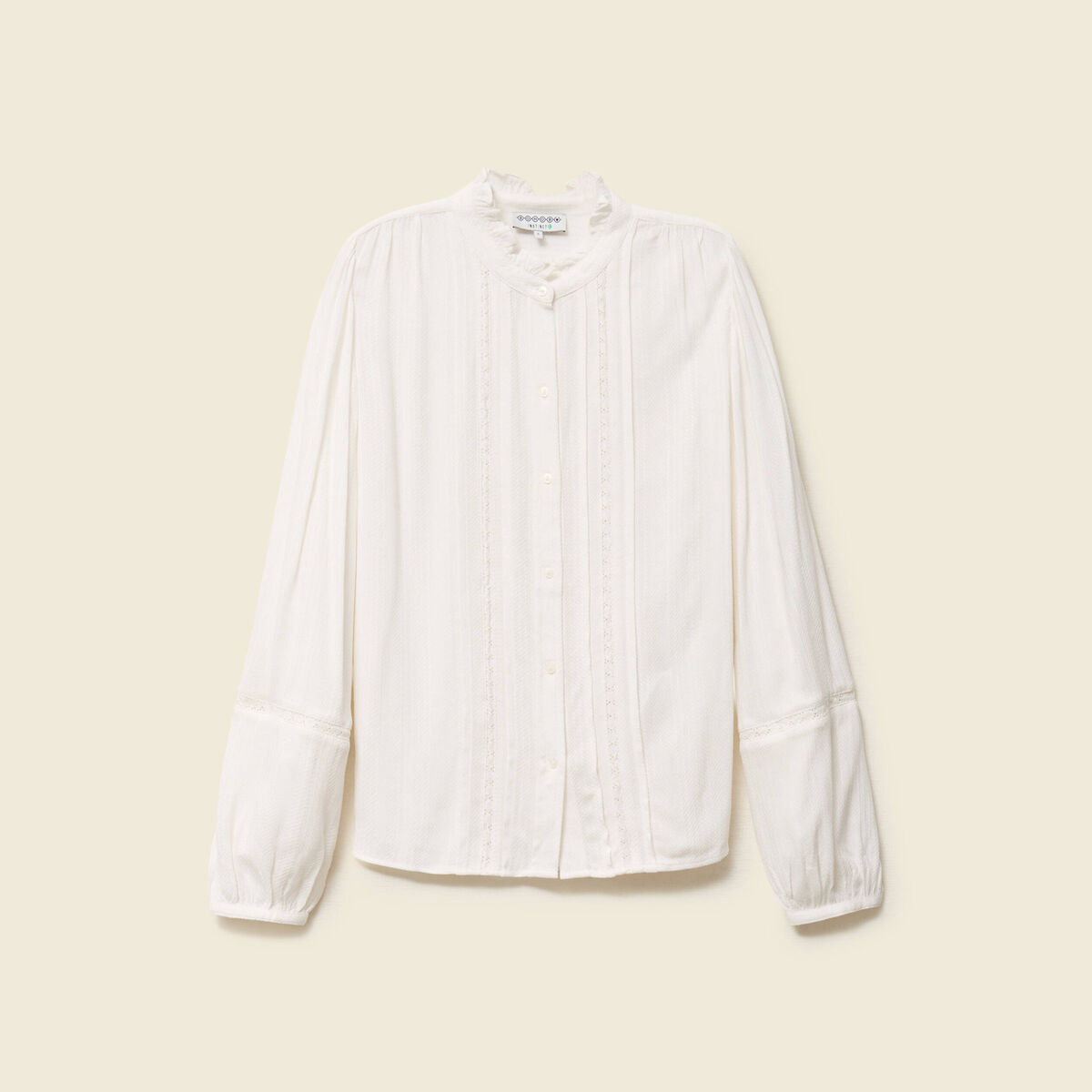 Blouse droite courte d&eacute;tail dentelle creme femme