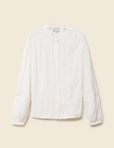 Blouse droite courte d&eacute;tail dentelle creme femme