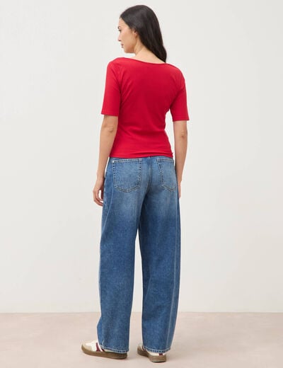 T-shirt c&ocirc;tel&eacute; ajust&eacute; manches courtes rouge femme