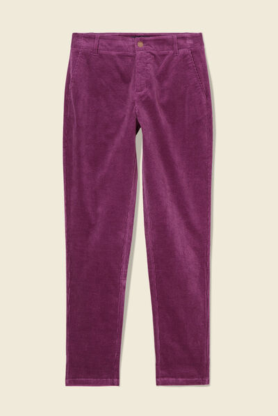 Pantalon chino velours côtelé violet femme