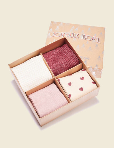 Lot 4 paires chaussettes vieux rose femme
