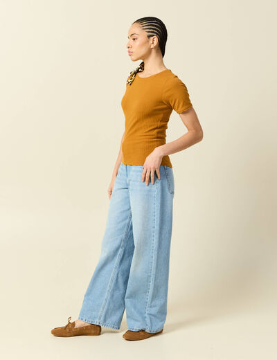 T-shirt manches courtes c&ocirc;tel&eacute; camel femme
