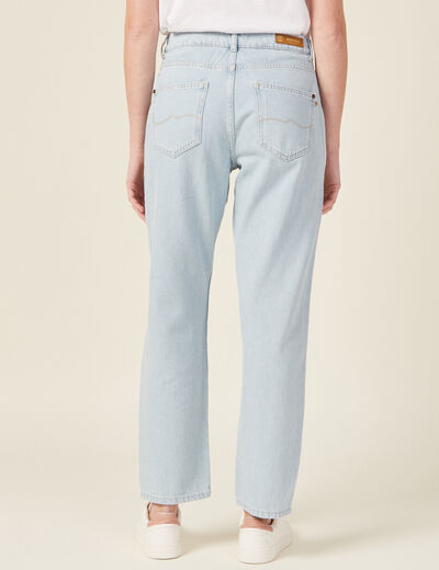 Jeans cargo taille haute denim bleach femme