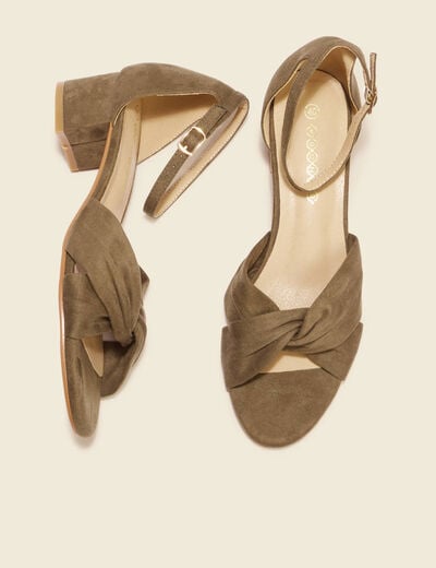 Sandales à talons suédine vert kaki femme