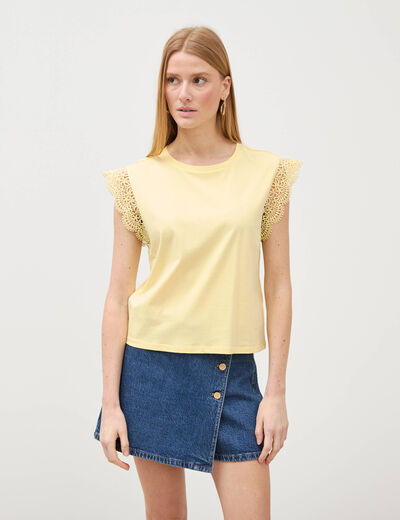 T-shirt manches courtes jaune pastel femme