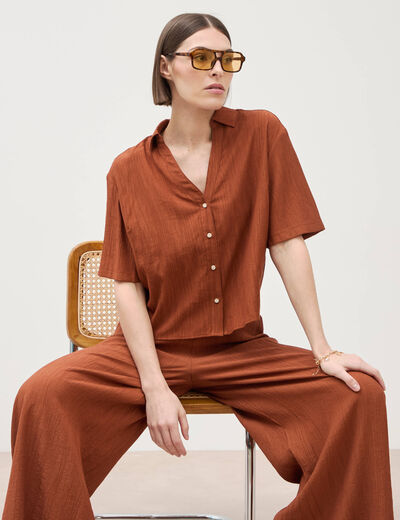 Blouse manches courtes fluide marron femme