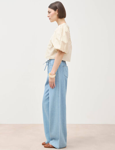 Jeans large taille standard en coton denim bleach femme