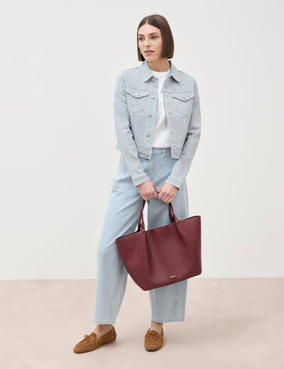Jeans barrel taille haute ray&eacute; denim bleach femme