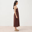 Robe bretelle col carr&eacute; en coton marron fonc&eacute; femme