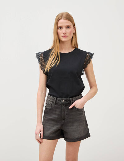 Short mom taille haute en jean denim gris femme