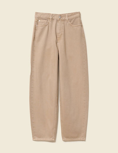 Jeans slouchy taille haute en coton beige femme