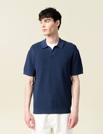 Polo cintré manches courtes bleu marine homme