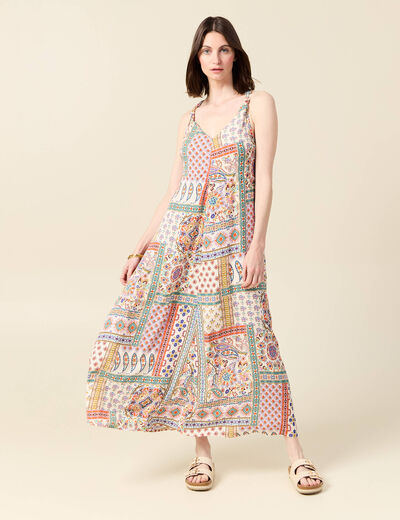 Robe longue évasée fluide blanc femme